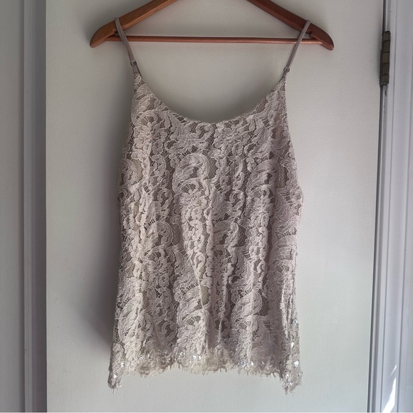 BKE Boutique Lace Sequin Camisole Tank Top Beige Small - Picture 2 of 4
